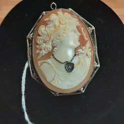 Vintage Cameo 14k White Gold W/ Real Diamond- Located In Shelton 