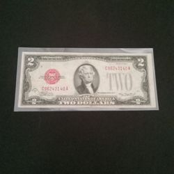 Vintage Old 1928 D Series Red Seal USA $ 2 Dollars Banknote
