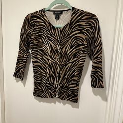 White House Black Market Brown Zebra Print Cardigan Sweater 