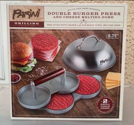 Parini Double Burger Press & Cheese Melting Dome – 2 Piece Grilling Set