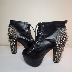 Handmade Havana Jeffrey Campbell Black Punk Women Spiky Metal Rivets Studs Chunky Ankle Boots Size 38