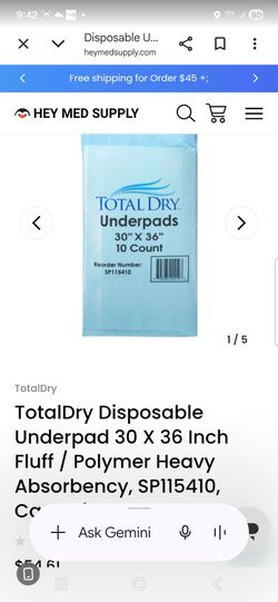 TotalDry Disposable Underpads 30x36 10 Count