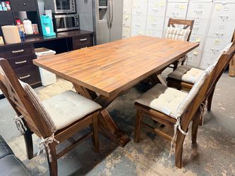Solid Wood Extendable Dining Table with 4 Chairs and 1 Bench
