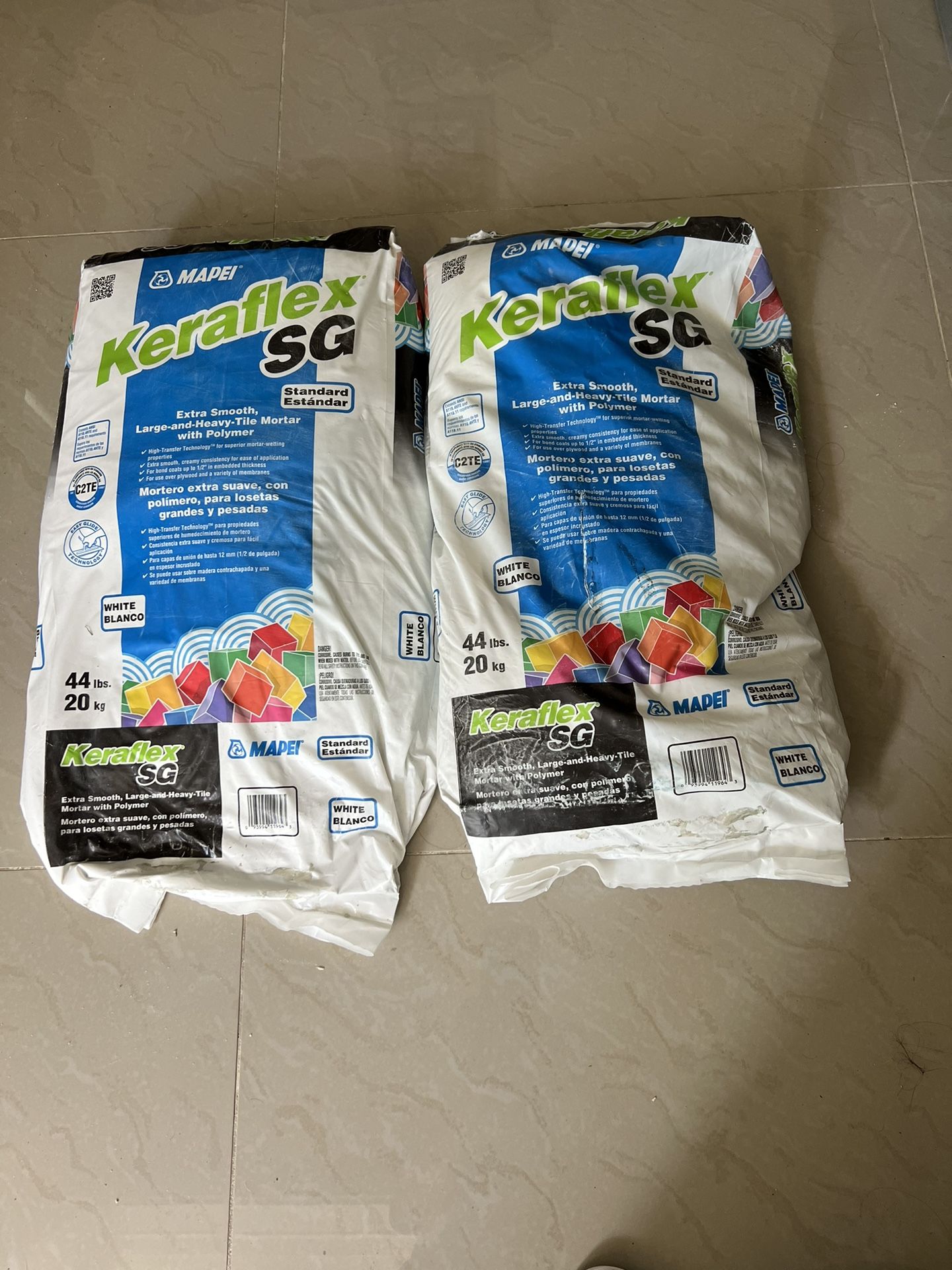 2- Bags of Mapei Keraflex SG White Mortar, 44lbs.