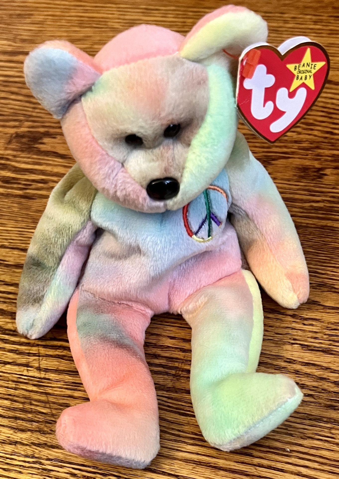 Rare Ty Retired "Peace" Bear Beanie Baby 1996 Tag Errors