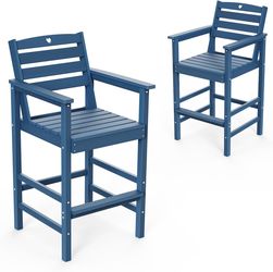 Patio Bar Table & 2 Adirondack Chairs Set 🆕Outdoor Furniture for Deck, Balcony & Poolside
