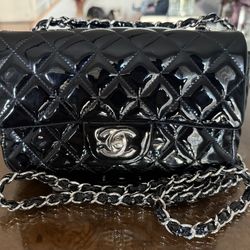 Chanel Patent Calfskin Quilted Mini Rectanglar Flap Bag in Black