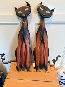 Mid Century Wood Siamese Cat Wall Art Kitschy