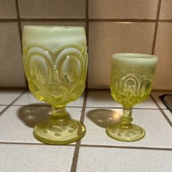 SET Vaseline Opalescent Goblets Yellow White Vintage BOTH FOR