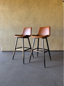 Counter height barstool with brown faux leather