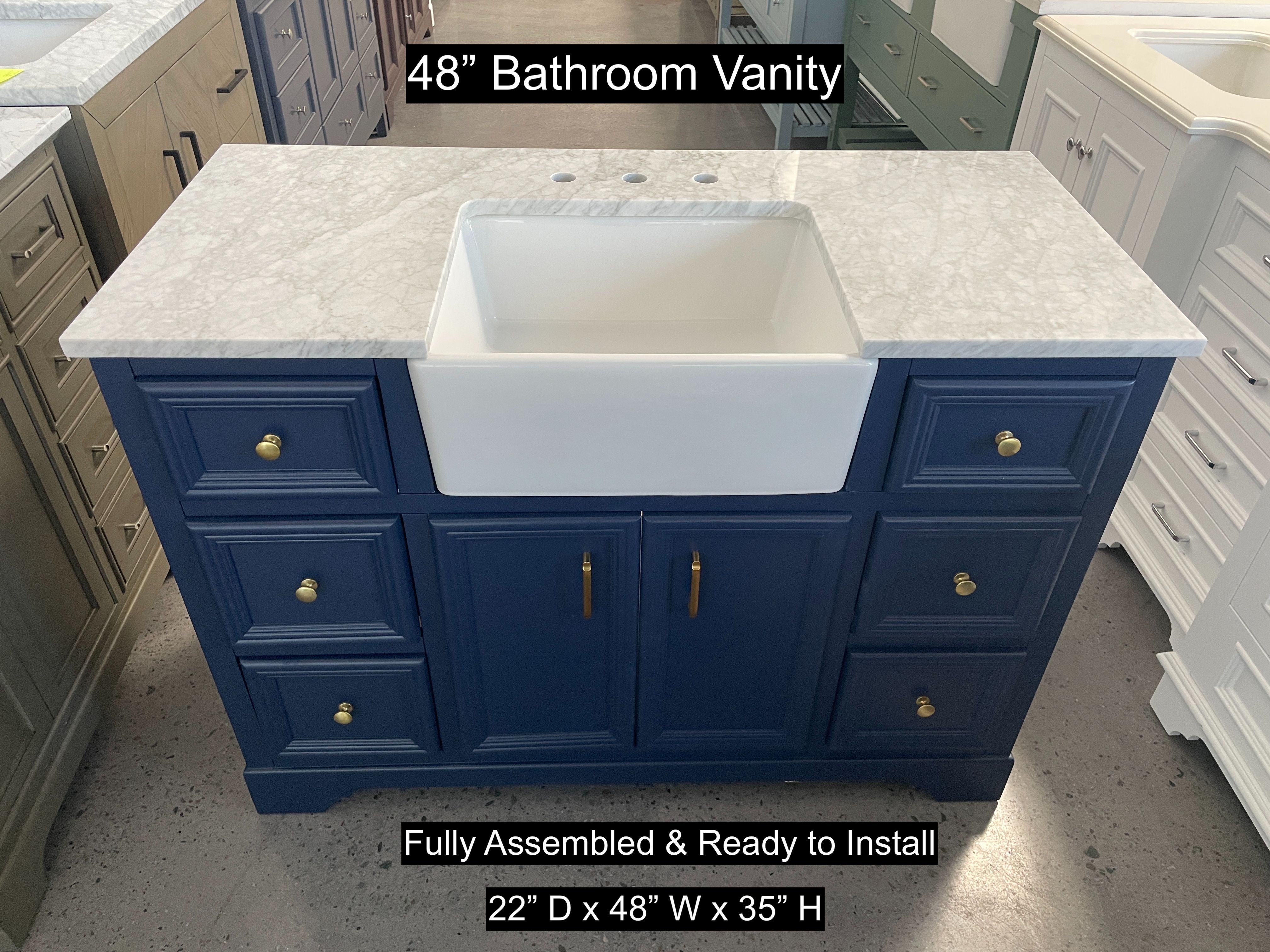 48" Bathroom Vanity with Carrara Marble Countertop & Solid Wood & Plywood Cabinet #3447