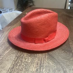 Stylish Red Straw Hat with Ribbon by 14th & Unionist 