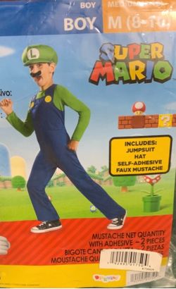 New Super Mario Luigi boy size medium 8/10 jumpsuit and Hat costume - no mustache