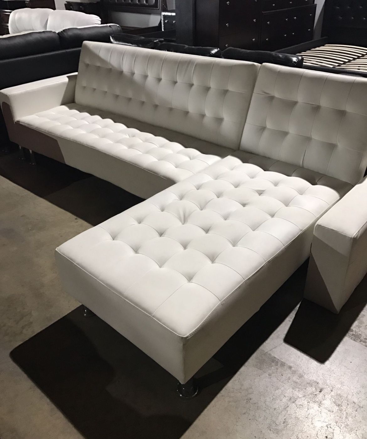 New White Leather Futon Sectional Sofa Bed