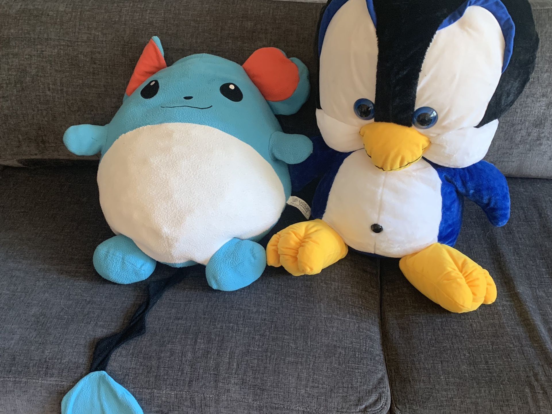 Two Large Stuffed Animals (One Pokemon Character)