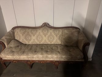 French Louis XV Carved Sofa - Damask Tufted Settee - Solid Wood