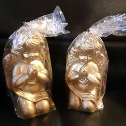 Angel Cherub Candles. Gold And Shimmering White. 2 For $8