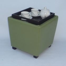 Vintage Green Ottoman, Small Coffee Table, Storage, Stool 