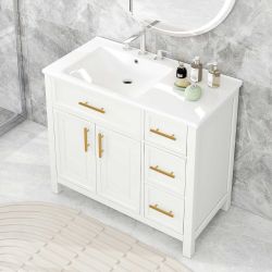 36" Bathroom Vanity With Sink Top, Bathroom Vanity Cabinet With Two Doors And Three Drawers, Solid Wood , Mdf BoardsN725P364205K