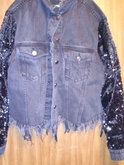 Mustard Seed Jean Jacket With Sparkle Arms Great Condition Size Medium