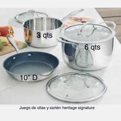 Juego De Ollas De 6 Qts Y De 3 Qts Y Sartén De 10” D Nuevas En Sus Cajas 🌺 Princess House 🌺