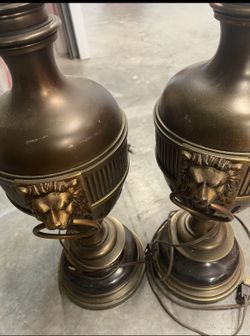 2 Vintage Antique Brass Look Lamps
