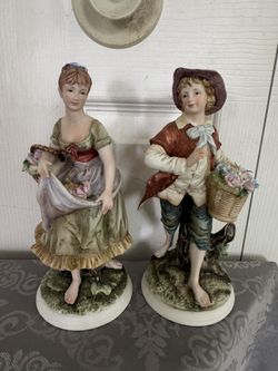 ANDREA by SADEK: Man with Flowers, Bisque Porcelein, VINTAGE, #8280