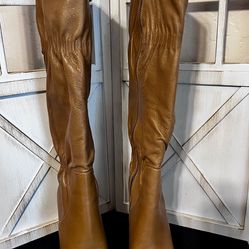 Authentic  Michael Kors Gathered Leather Tall Heeled Boots Camel Tan Color Size 5 1/2