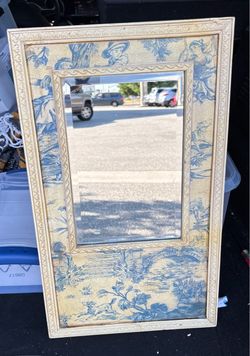 Vintage French Country Toile de Jouy Trumeau Wall Mirror