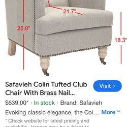 Safavieh Colin Tufted Club Visit Chair With Brass Nail...