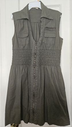 Olive Green Sleeveless Zip-up Dress 