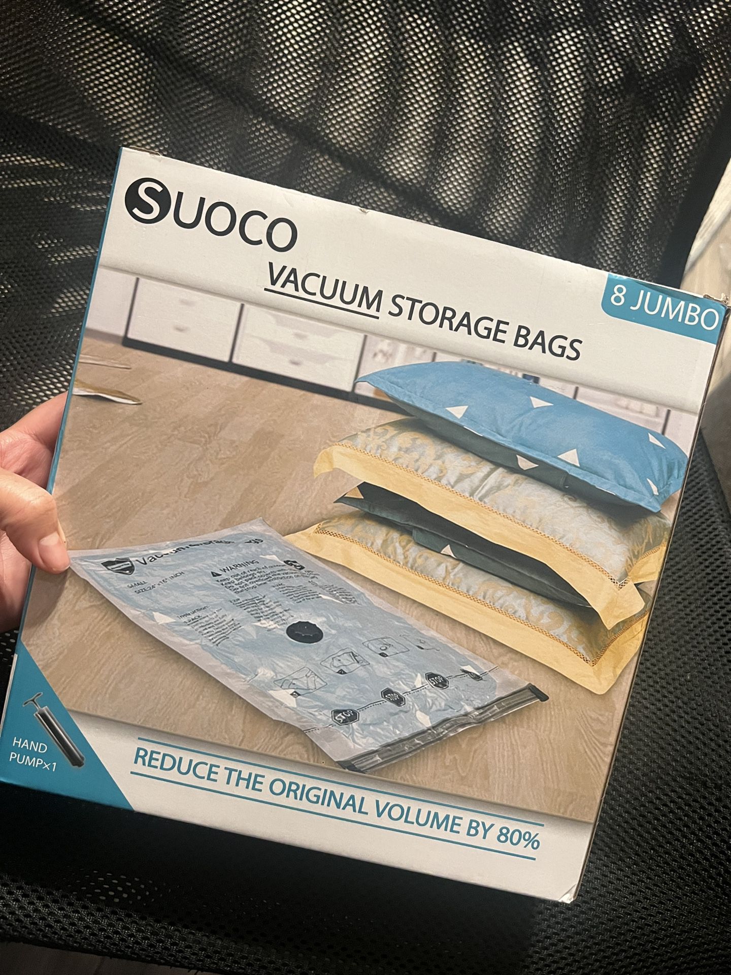 SUOCO 8 Jumbo Vacuum Storage Bags, Space Saver Bags with Travel Hand Pump, Compression Airtight Sealer Bags for Clothes, Bedding, Pillows, Comforters,