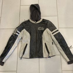 Harley Davidson Dundee Women’s Leather Jacket Removable Hoodie Size M