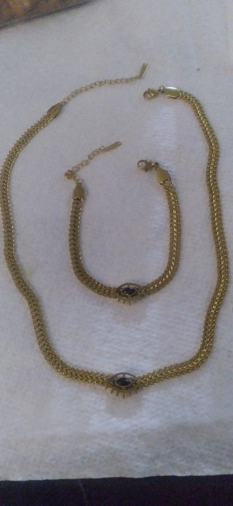 Evil Eye Bracelet And Necklace Set
