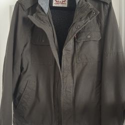 Mens Levis Sherpa Lined Hooded Jacket Olive 