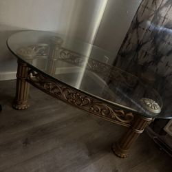 Gold Glass Coffee Table / Living Room Table 