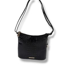 Brahmin Melbourne Katie Black Croc Embossed Leather Crossbody Bag