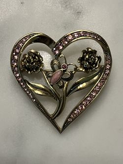 Vintage Pink Heart Rhinestone Brooch Pin