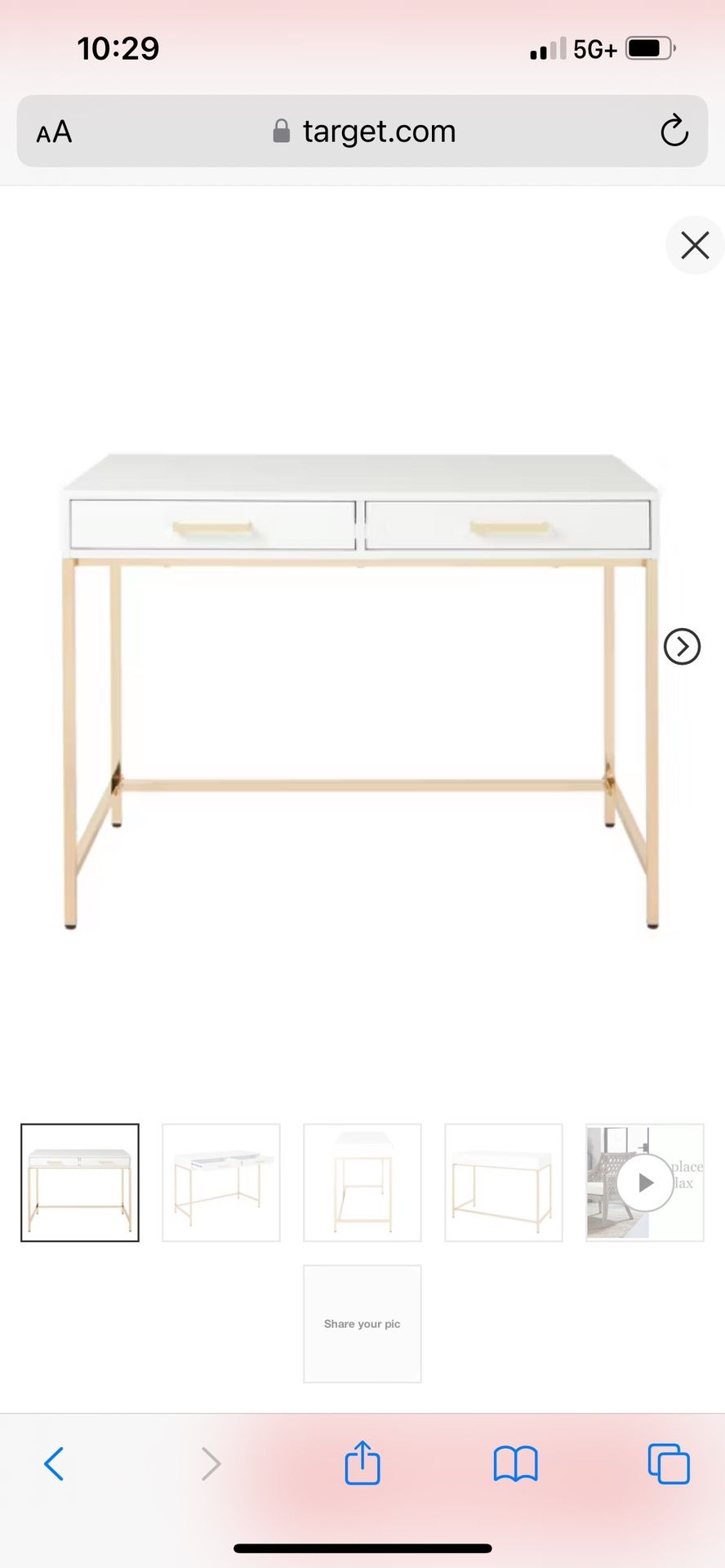 white with gold metal frame desk 2 drawer modern office furniture 30in x 42in x 21in home office