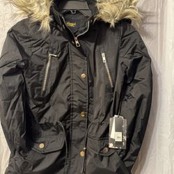 Black Parka Jacket with Fur Hood