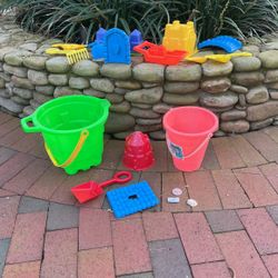 Sand Castle Bucket, Shovels, And Toys