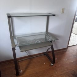 Modern Glass Computer Desk / Writing Desk w/ Keyboard Tray
