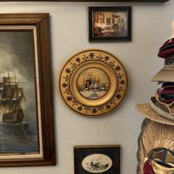 Vintage Hand Painted Wood Plate 