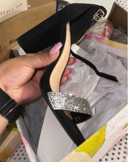 Black Rhinestone Strap Heeled Sandals