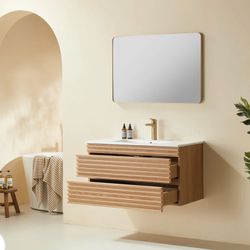 36" Wall Mounted & Floating Single Vanity with Ceramic Sink