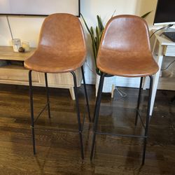 Set Of Camel Brown Bar Stools