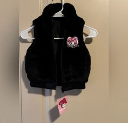 My Melody Kids Girls Faux Fur Black Vest