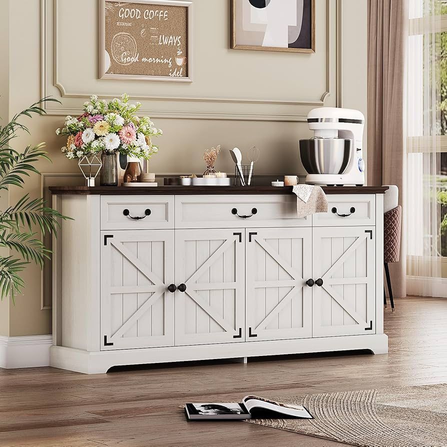 Buffet Cabinet with Drawers, 65" Large Kitchen Storage Cabinet with 3 Drawers and 4 Doors,Wood Coffee Bar Buffet Table,Wine Bar Storage Case for Kitch