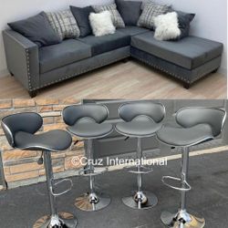 New Gray Sectional, And 4 Bar Stools 