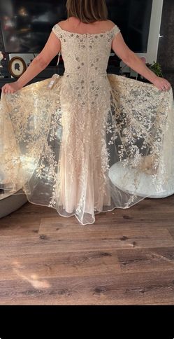 Off-Shoulder Beaded Lace Ball Gown
